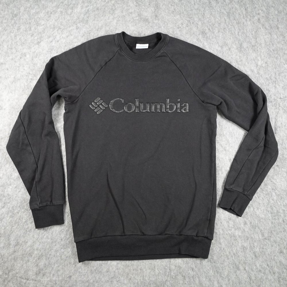 Columbia Sweatshirt Mens Extra Small Black Crewneck Raglan Logo Graphic Sunridge